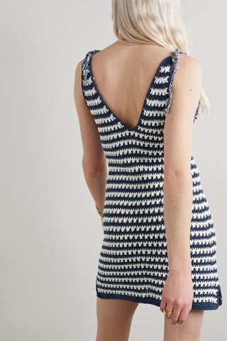 MIGUELINA LENKA STRIPED CROCHETED COTTON MINI DRESS - Size M/L