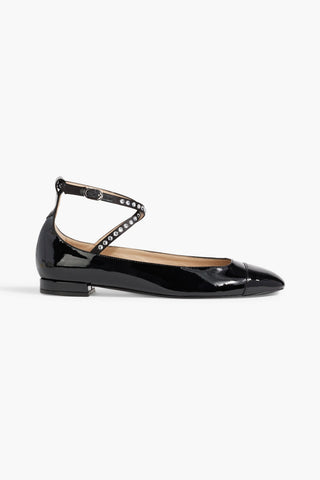 STUART WEITZMAN EDEN CRYSTAL-EMBELLISHED PATENT-LEATHER BALLET FLATS - Size 9