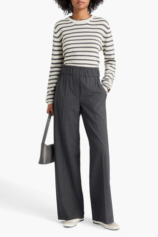 BRUNELLO CUCINELLI BEAD-EMBELLISHED WOOL-BLEND WIDE-LEG PANTS - Size 42