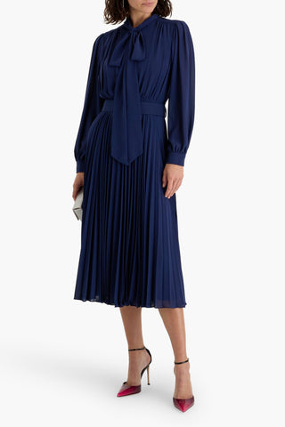 MIKAEL AGHAL PUSSY-BOW PLEATED CREPE MIDI DRESS - Size 8