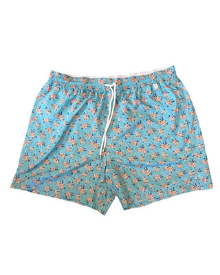 ISAIA Blue Multi Floral Print Drawstring Swim Trunks