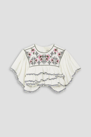 ISABEL MARANT SANA CROPPED TIERED EMBROIDERED CREPE DE CHINE BLOUSE - Size 40