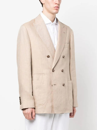 Brunello Cucinelli Linen Double-Breasted Blazer Light Brown