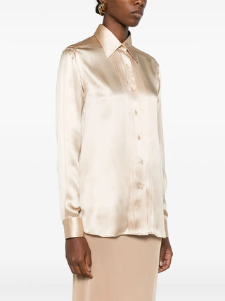 Tom Ford Silk Pintuck Button-Up Shirt Gold