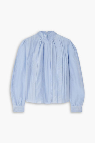 THIERRY COLSON TERESA PINTUCKED COTTON AND SILK-BLEND VOILE TURTLENECK BLOUSE - Size S