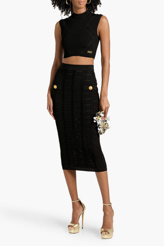 BALMAIN JACQUARD-KNIT MIDI SKIRT - Size 36