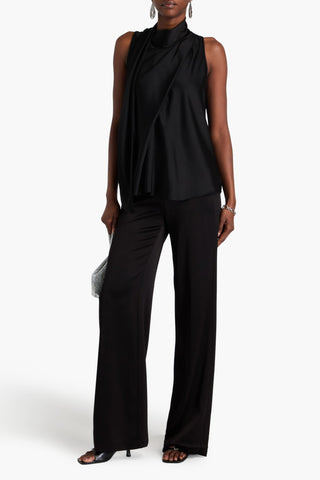 SIMKHAI MCKINNON JERSEY-PANELED TIE-NECK SATIN TOP - Size S
