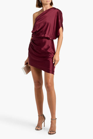 MICHELLE MASON ONE-SHOULDER DRAPED SILK-SATIN MINI DRESS - Size 4