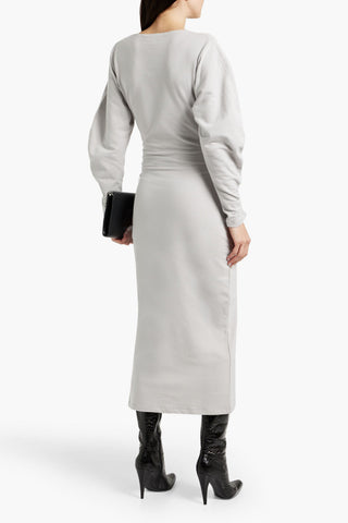 IRO ROKAH WRAP-EFFECT FRENCH COTTON-BLEND TERRY MIDI DRESS - Size L