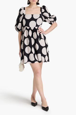 STINE GOYA ANA POLKA-DOT LINEN-BLEND SEERSUCKER MINI DRESS - Size L
