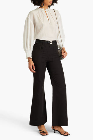 ULLA JOHNSON GABRIELLA COTTON, LINEN AND SILK-BLEND FLARED PANTS - Size 4