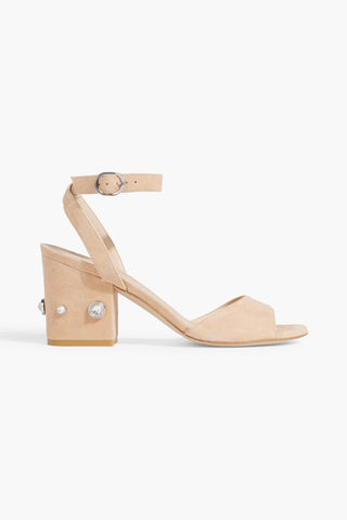 STUART WEITZMAN ALSHN 75 CRYSTAL-EMBELLISHED SUEDE SANDALS - Size 6.5