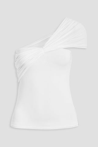 THE LINE BY K KYO ONE-SHOULDER RUCHED STRETCH-MICRO MODAL JERSEY TOP - Size XL