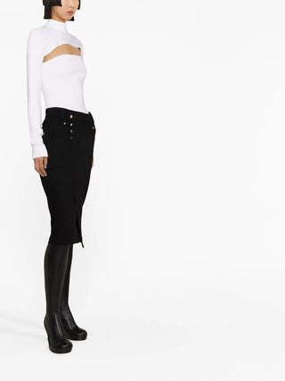Tom Ford Gabardine Gold Button Pencil Skirt Black