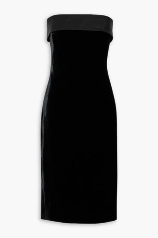 RALPH LAUREN COLLECTION CANTRELLE STRAPLESS SILK-TWILL TRIMMED STRETCH-VELVET MIDI DRESS - Size 10
