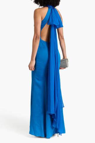 HALSTON SPERANZA DRAPED CHIFFON AND SATIN GOWN - Size 10