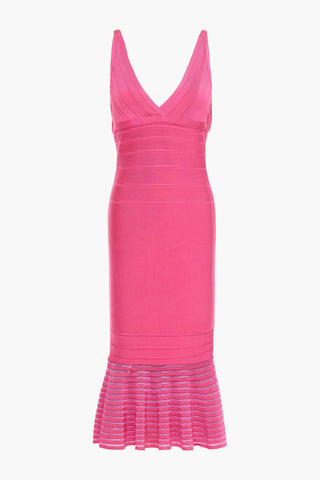 HERVÉ LÉGER FLUTED BANDAGE MIDI DRESS - Size M