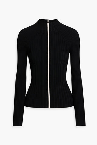 AUTUMN CASHMERE STRIPED RIBBED-KNIT TURTLENECK SWEATER - Size L