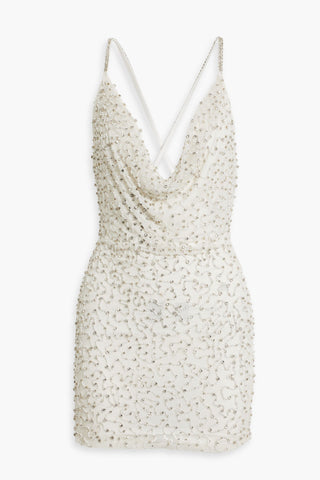 RETROFÊTE MICH DRAPED EMBELLISHED TULLE MINI DRESS - Size M