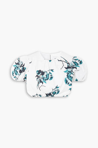 ERDEM ROMI CROPPED FLORAL-PRINT LINEN TOP - Size 6