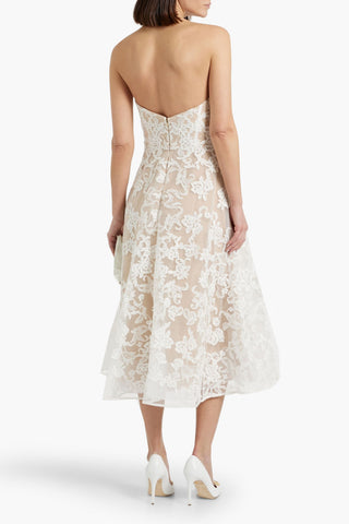 MARCHESA NOTTE STRAPLESS CORDED LACE MIDI DRESS - Size 4