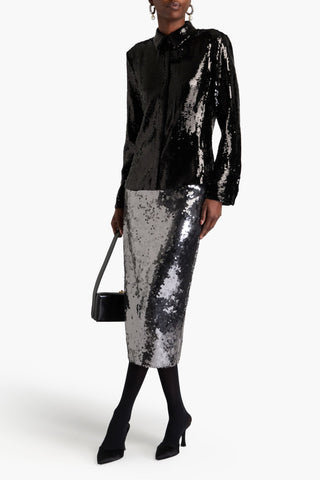 THEORY SEQUINED SATIN BLOUSE - Size M