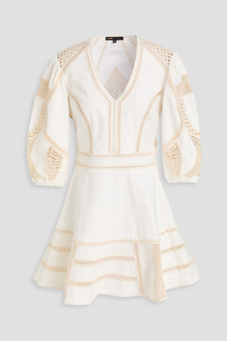 MAJE CROCHET AND COTTON-TWILL MINI DRESS - Size 36