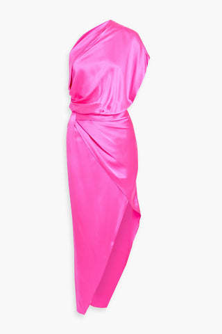 MICHELLE MASON ONE-SHOULDER ASYMMETRIC SILK-SATIN MAXI DRESS - Size 4