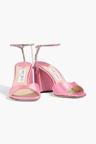 JIMMY CHOO SAEDA 85 CRYSTAL-EMBELLISHED SATIN SANDALS - Size 40
