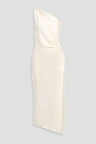 MICHELLE MASON ONE-SHOULDER RUCHED SILK-SATIN MIDI DRESS - Size 0