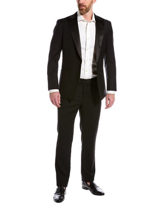 Cavalli Class Cavalli Class Slim Fit Black Tuxedo Suit with Satin Peak Lapels