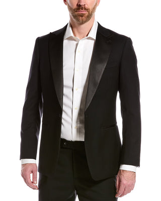 Cavalli Class Cavalli Class Slim Fit Black Tuxedo Suit with Satin Peak Lapels