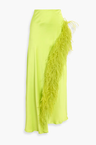 LAPOINTE WRAP-EFFECT FEATHER-TRIMMED SATIN-CREPE MAXI SKIRT - Size 2