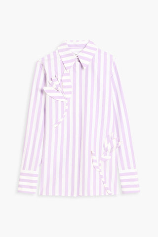 OSCAR DE LA RENTA STRIPED FLORAL-APPLIQUD COTTON-POPLIN SHIRT - Size 2