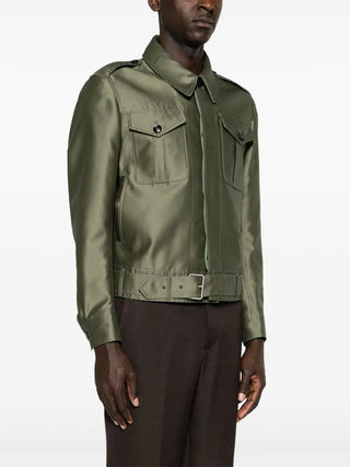 Tom Ford Faille Belted Safari Jacket in Green