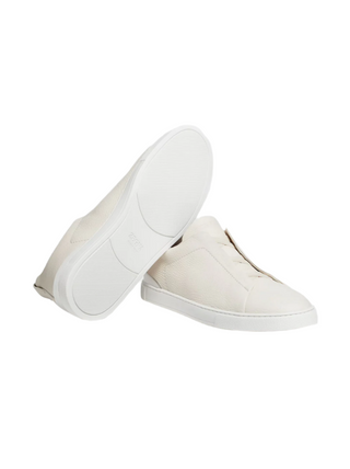Zegna Grained Leather Slip-On Sneakers in Beige
