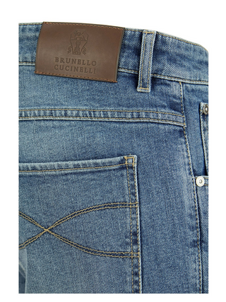 Brunello Cucinelli Light Wash Used Denim Jeans with Cuffed Hem