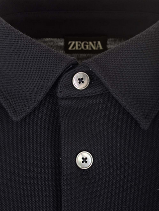 Zegna Cotton Polo Shirt with Leather-Trim Chest Pocket