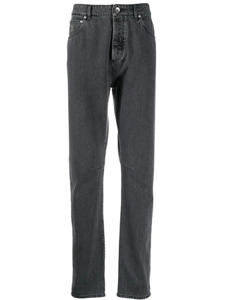 Brunello Cucinelli Washed Denim Regular Fit Jeans Medium Grey