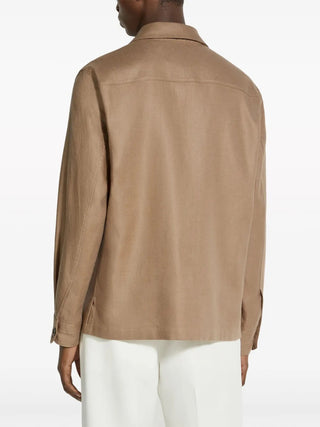 Zegna Felted Wool Point-Collar Overshirt Brown
