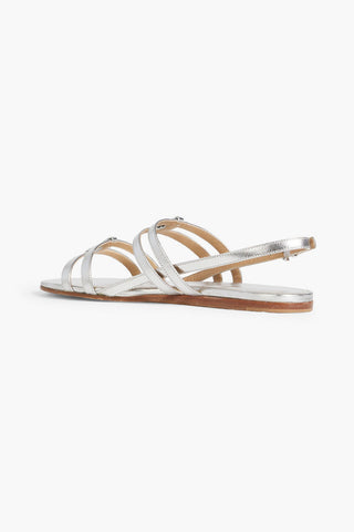 FERRAGAMO TYPA METALLIC LEATHER SLINGBACK SANDALS - Size 7