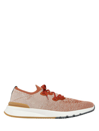 Brunello Cucinelli Speckled Knit Low-Top Sneakers with Suede Trim