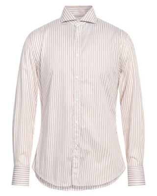 Brunello Cucinelli Cotton Striped Spread-Collar Dress Shirt White Orange