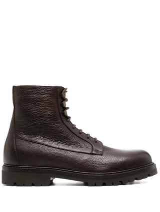Brunello Cucinelli Pebbled Shearling Leather Lace-Up Lug Sole Boots
