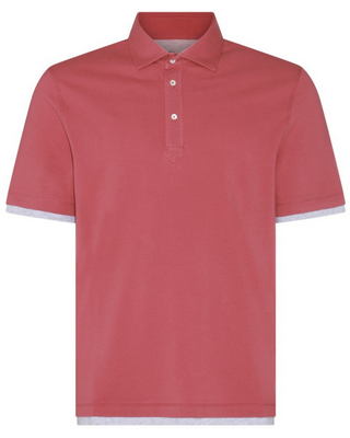 Brunello Cucinelli Cotton Polo Shirt with Contrast Trim Raspberry