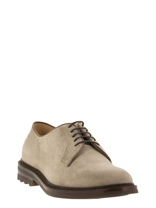 Brunello Cucinelli Suede Derby Shoes with Lug Sole
