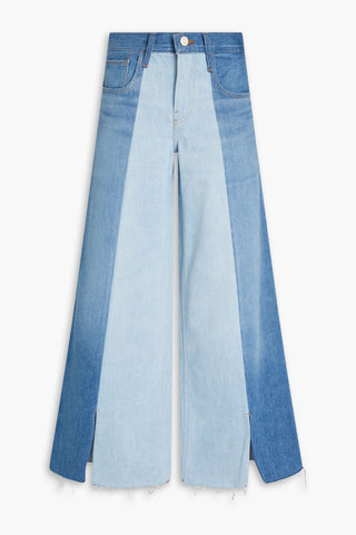 FRAME SPLIT SEAM TWO-TONE HIGH-RISE WIDE-LEG JEANS - Size 26