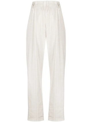 Brunello Cucinelli Linen Blend Pinstriped Pleated Cuffed Trousers