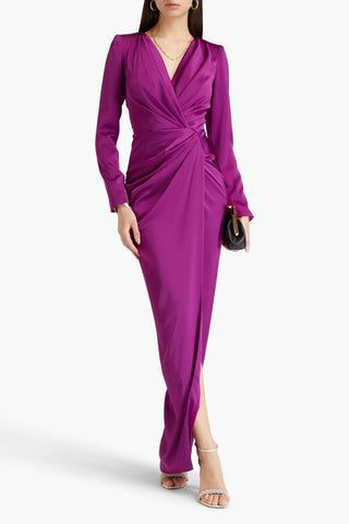 RHEA COSTA DRAPED SATIN MAXI DRESS - Size 48