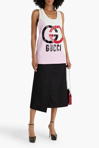 GUCCI SEQUIN-EMBELLISHED PRINTED COTTON-JERSEY TANK - Size L